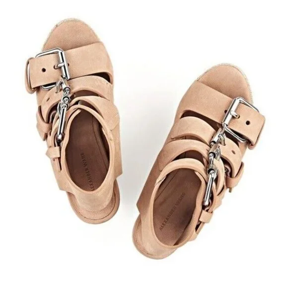 Alexander Wang ‘JO’ BUCKLE WEDGE SANDALS/ BLUSH New!! SIZE 39 - 8.5M - Picture 9 of 10